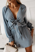 Tied Flounce Sleeve Plunge Romper.