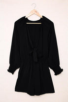 Tied Flounce Sleeve Plunge Romper.