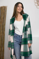 Double Take Full Size Plaid Button Up Lapel Collar Coat - Elena Rae Co.