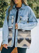 Collared Neck Dropped Shoulder Denim Jacket - Elena Rae Co.