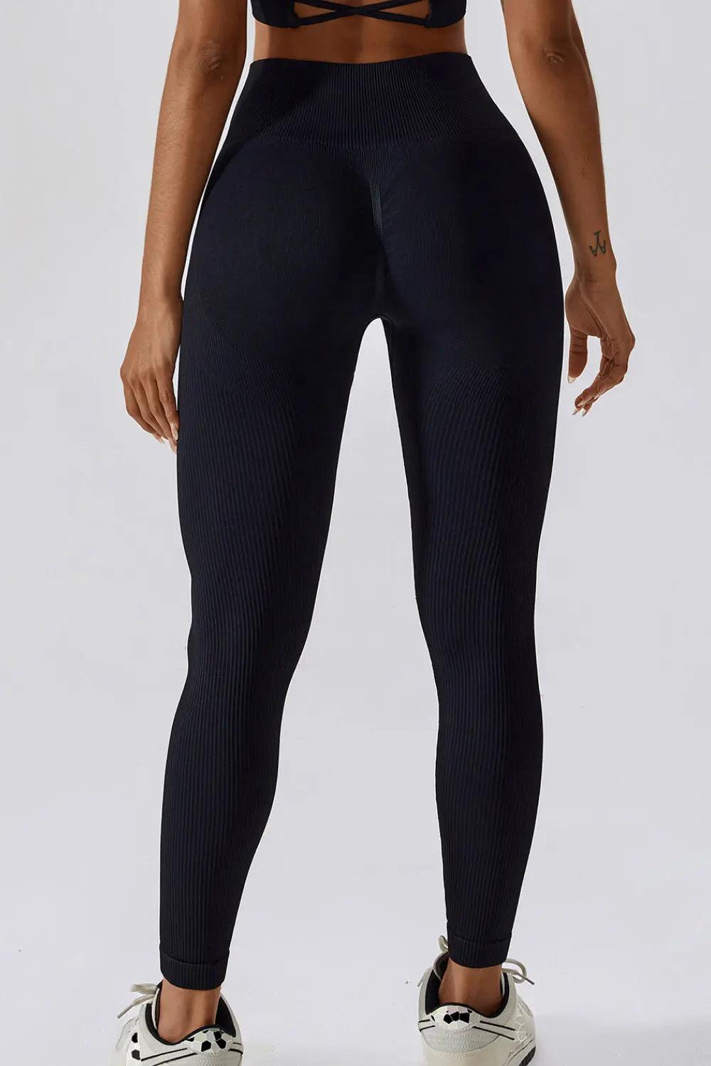 Slim Fit Wide Waistband Long Sports Leggings - Elena Rae Co.