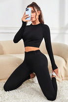 Ruched Round Neck Top and Active Leggings Set - Elena Rae Co.