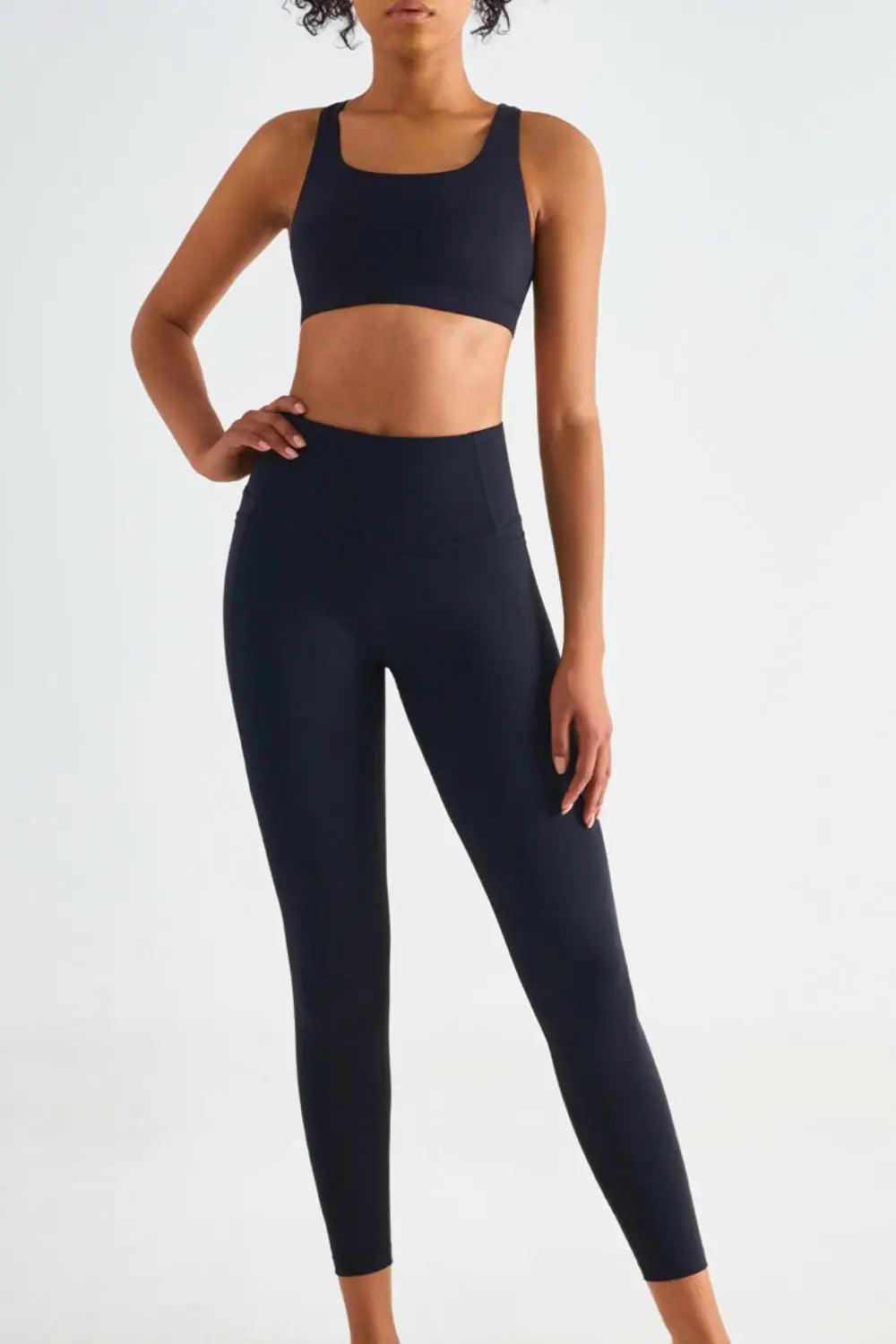 Wide Waistband Sports Leggings with Pockets - Elena Rae Co.