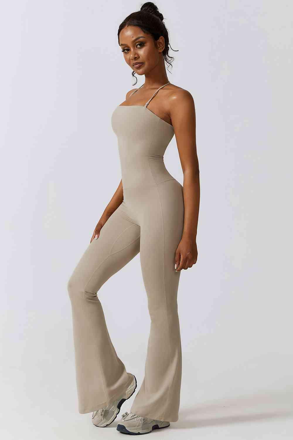 Halter Neck Flare Sport Jumpsuit - Elena Rae Co.