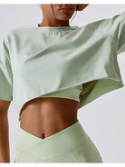 Cropped Round Neck Short Sleeve Active Top - Elena Rae Co.