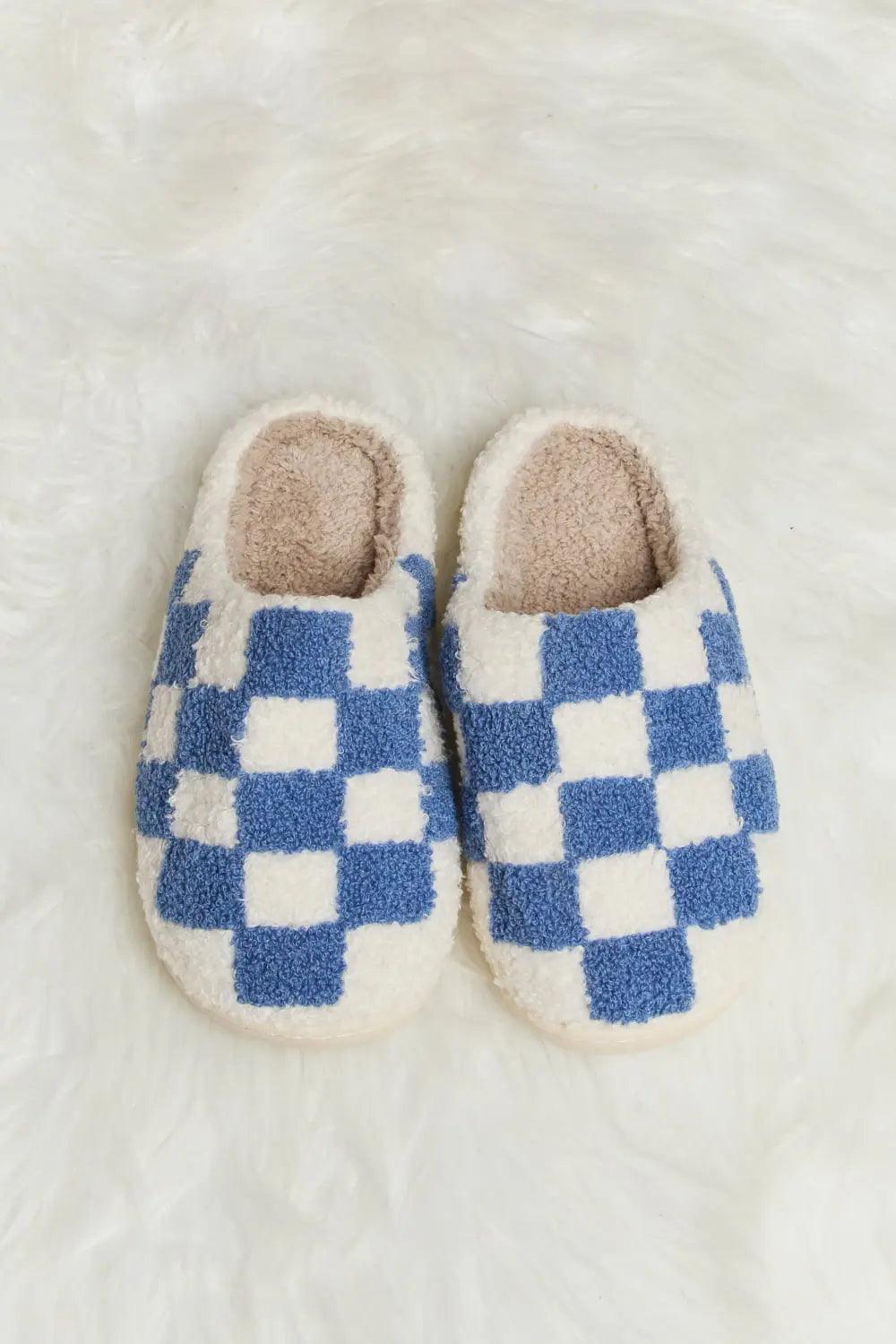 Melody Checkered Print Plush Slide Slippers - Elena Rae Co.