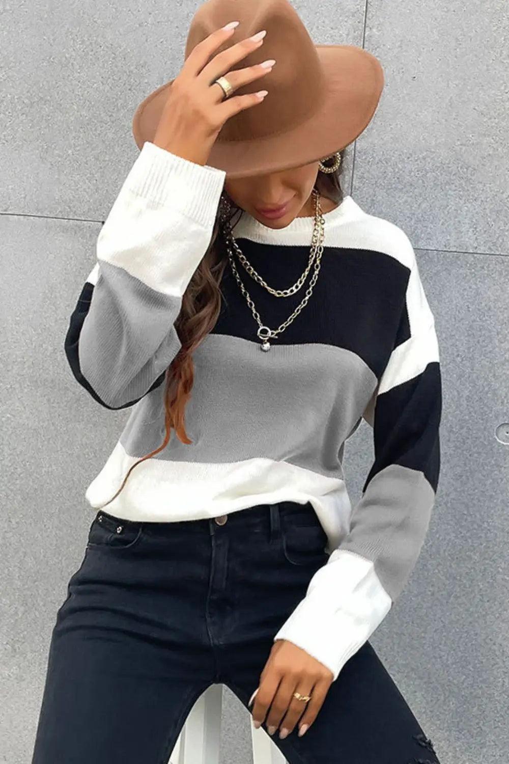 Longing For Fall Color Block Sweater - Elena Rae Co.