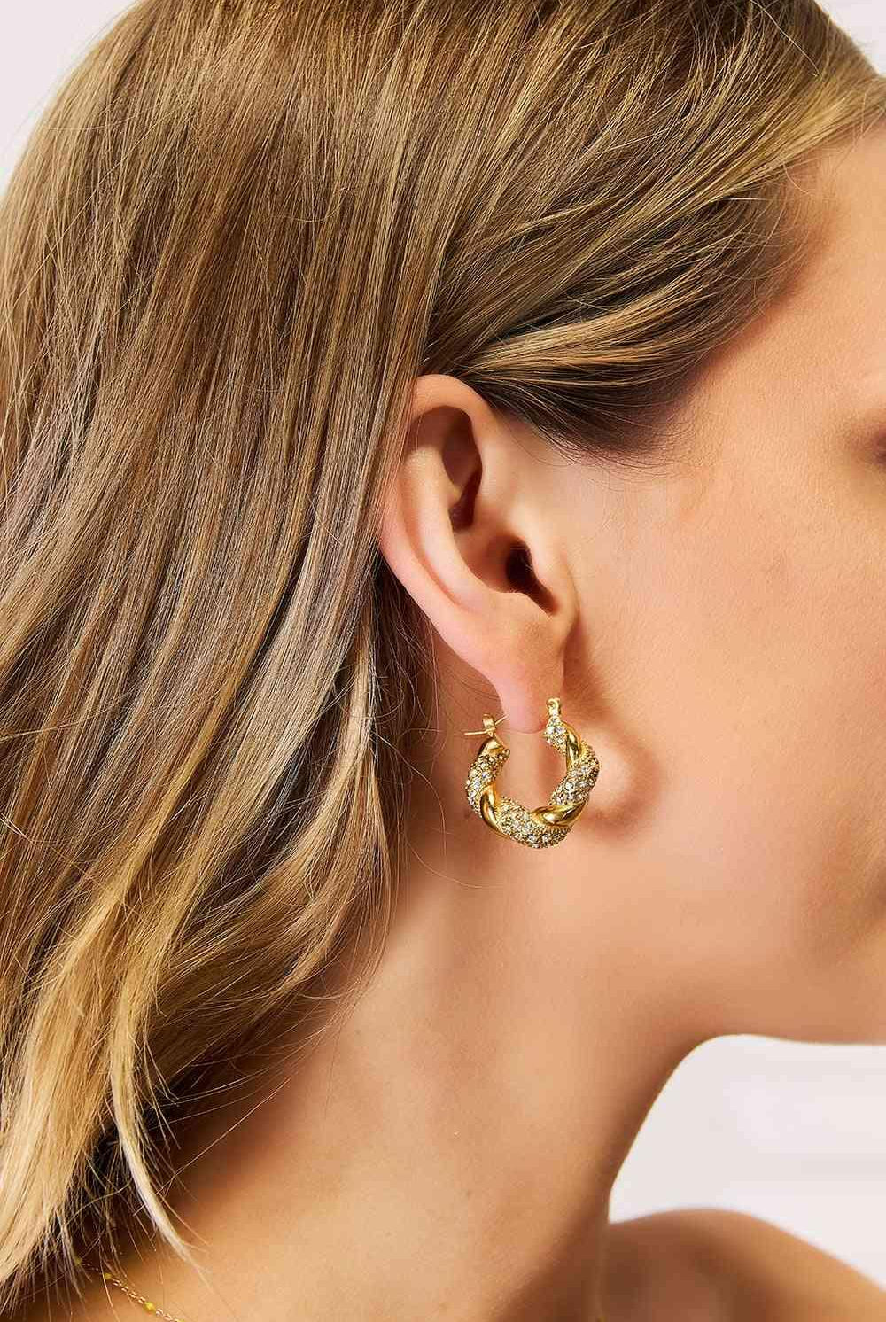 Adored Rhinestone Twist Detail Hoop Earrings - Elena Rae Co.