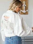 Cropped Collared Neck Dropped Shoulder Denim Jacket - Elena Rae Co.