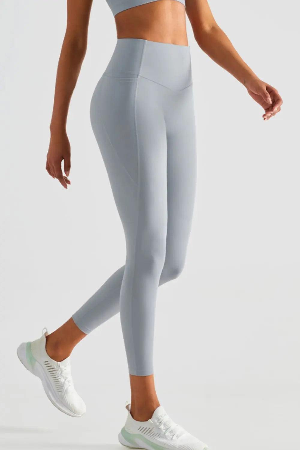 Wide Waistband Sports Leggings with Pockets - Elena Rae Co.