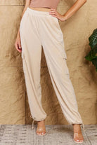 HYFVE Chic For Days High Waist Drawstring Cargo Pants in Ivory - Elena Rae Co.