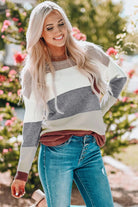 Color Block Drop Shoulder Round Neck Sweater - Elena Rae Co.