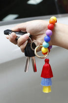 Silica Gel Bead Wristlet Keychain with Layered Tassels.