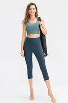 Wide Waistband Cropped Active Leggings with Pockets - Elena Rae Co.