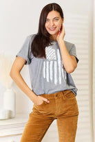 Simply Love US Flag Graphic Cuffed Sleeve T-Shirt - Elena Rae Co.