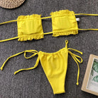 Frill Trim Ruched Bikini Set.