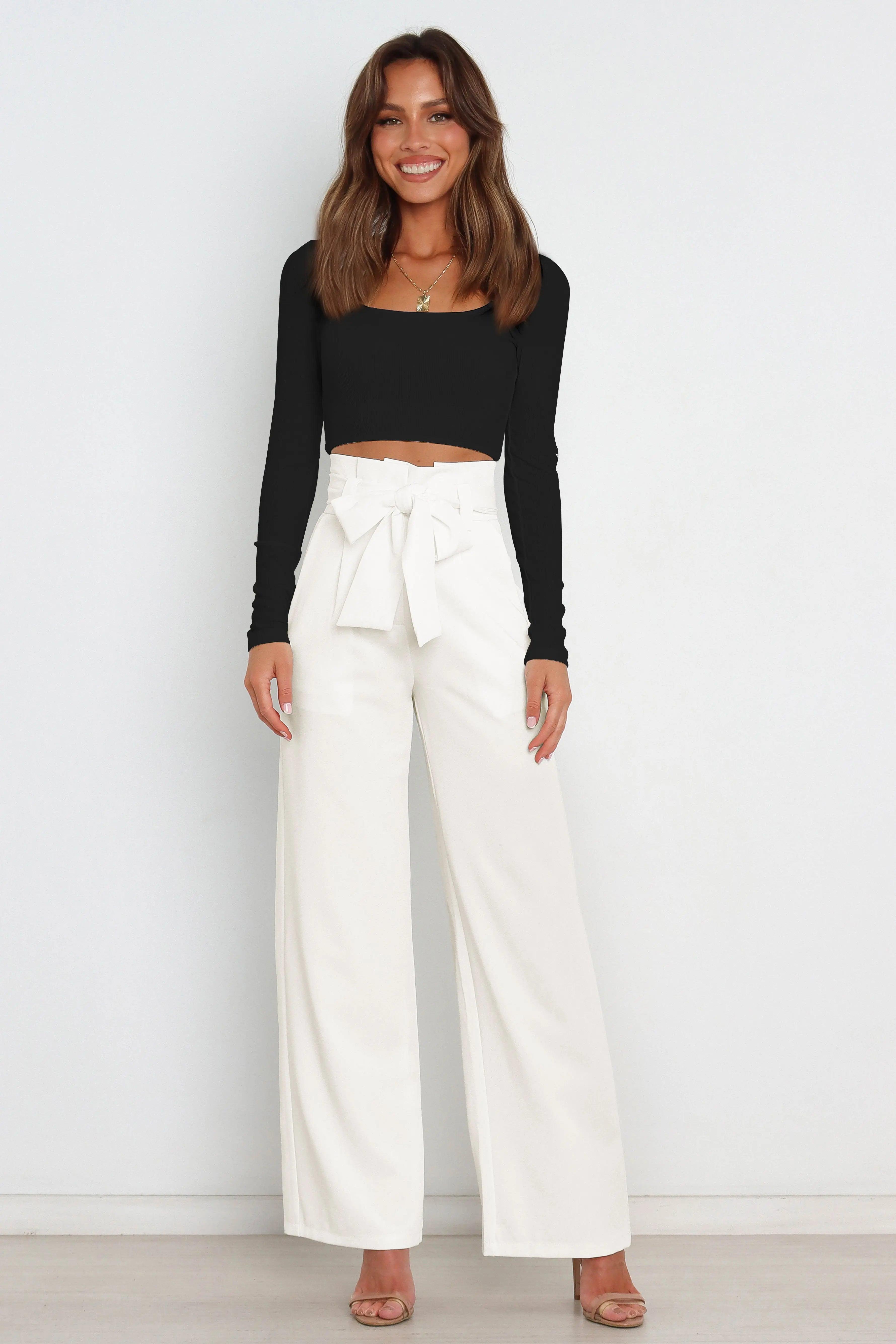 Tie Front Paperbag Wide Leg Pants - Elena Rae Co.