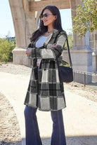 Double Take Full Size Plaid Button Up Lapel Collar Coat - Elena Rae Co.