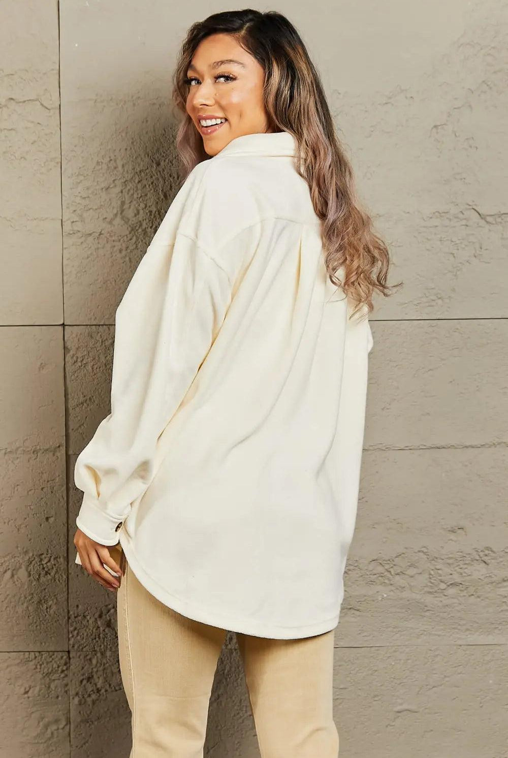 Heimish Cozy Girl Full Size Button Down Shacket - Elena Rae Co.