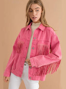 Fringe Detail Dropped Shoulder Denim Jacket - Elena Rae Co.