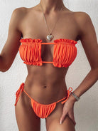 Frill Trim Ruched Bikini Set.