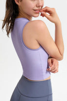 Ribbed Crisscross Round Neck Cropped Sports Tank - Elena Rae Co.