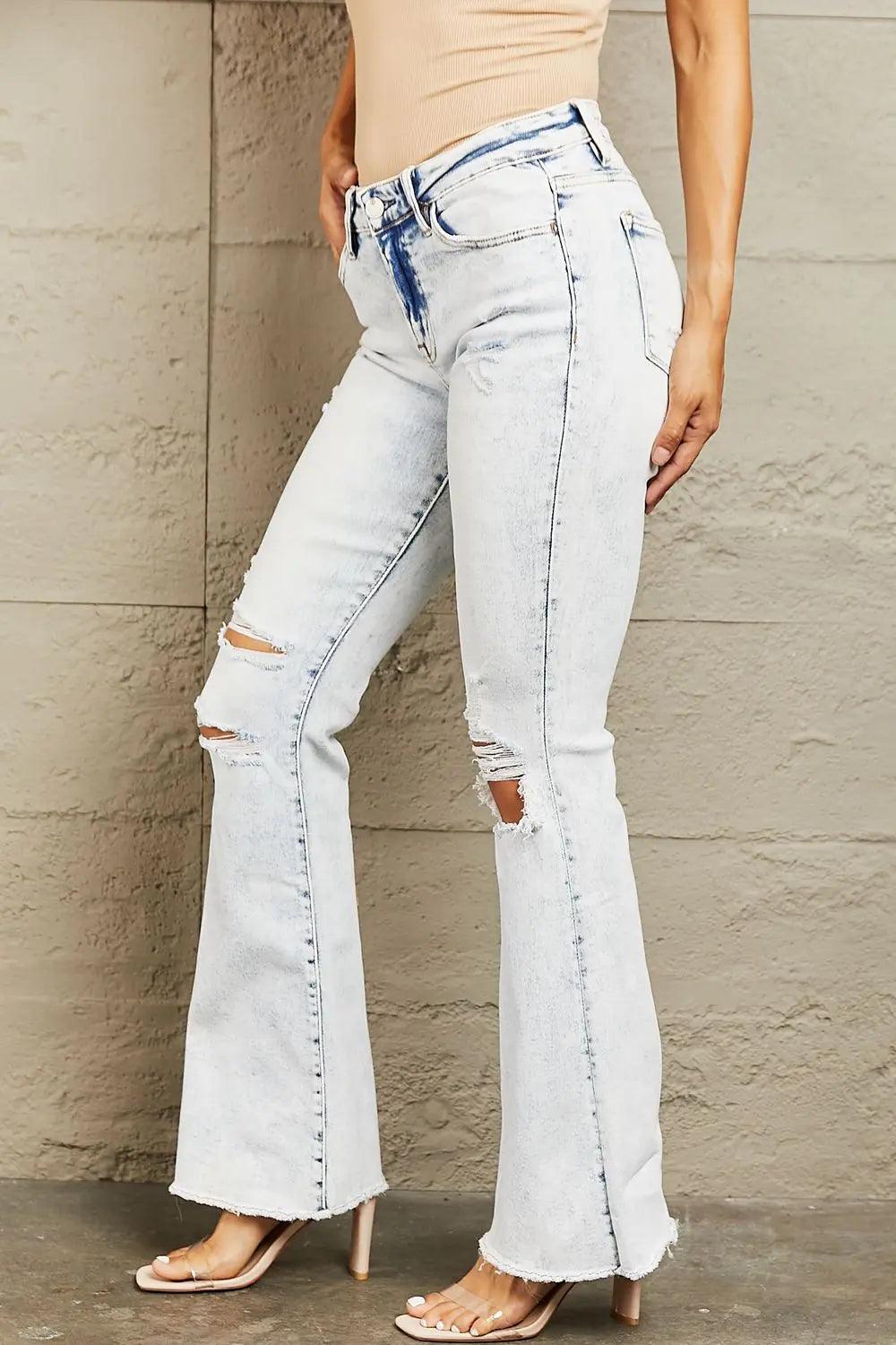 BAYEAS Mid Rise Acid Wash Distressed Jeans - Elena Rae Co.