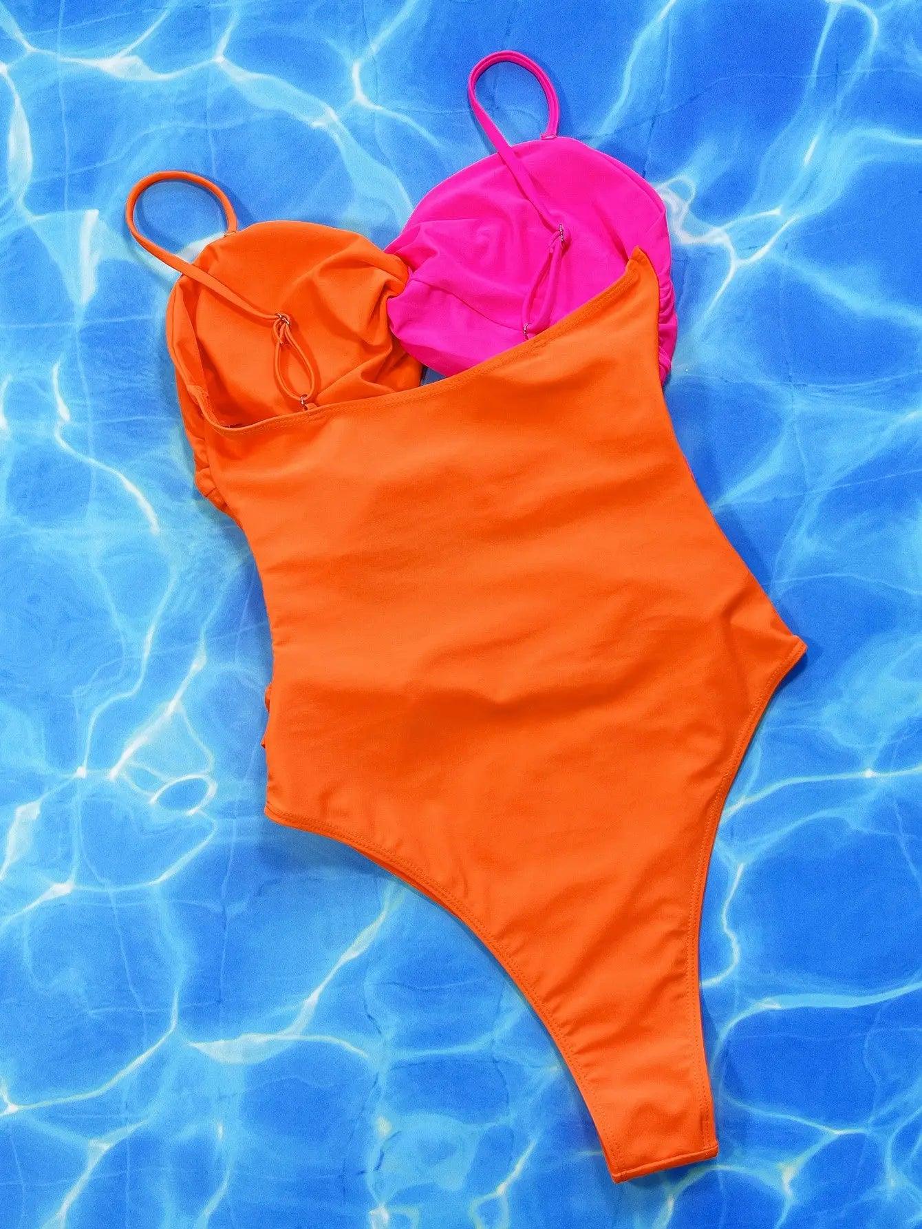 Two-Tone Twisted Cutout One-Piece Swimsuit - Elena Rae Co.