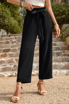 Tie Belt Paperbag Waist Straight Leg Pants - Elena Rae Co.