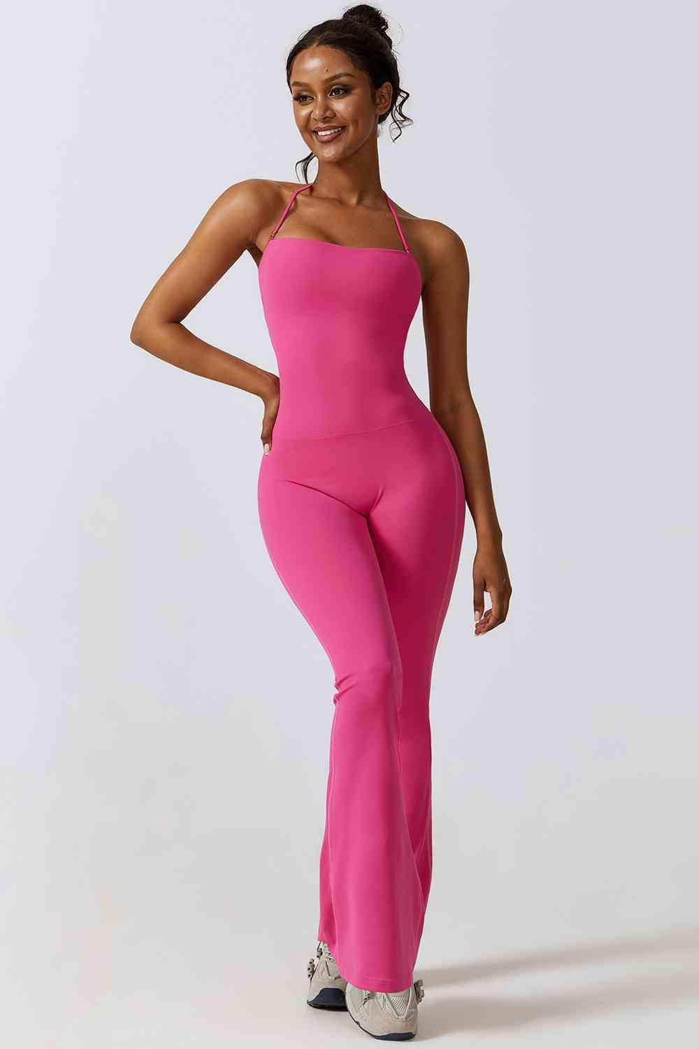 Halter Neck Flare Sport Jumpsuit - Elena Rae Co.