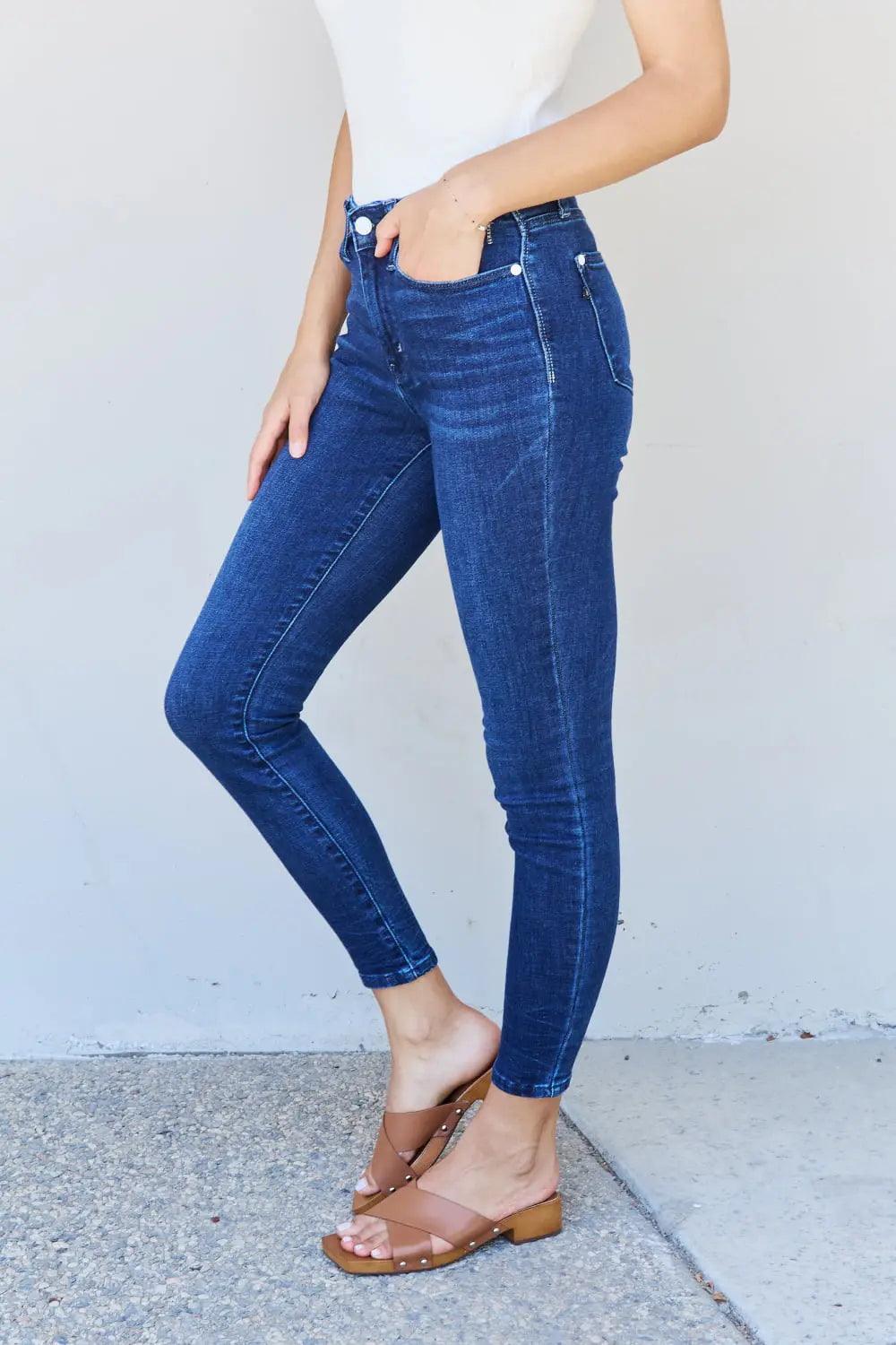 Judy Blue Marie Full Size Mid Rise Crinkle Ankle Detail Skinny Jeans - Elena Rae Co.