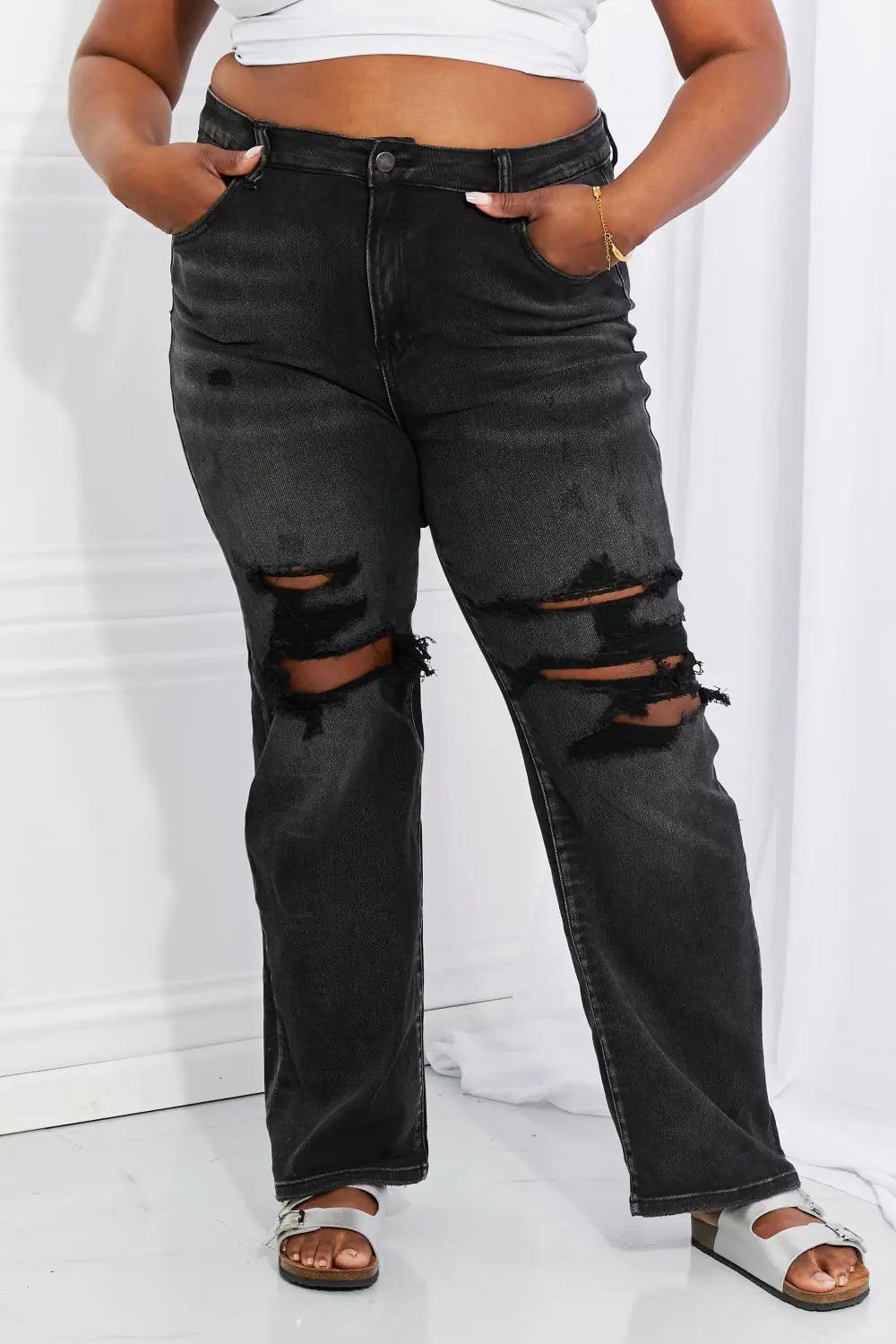 RISEN Full Size Lois Distressed Loose Fit Jeans.