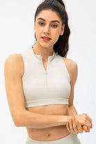 Full Size Cropped Cutout Back Zipper Front Active Tank Top - Elena Rae Co.