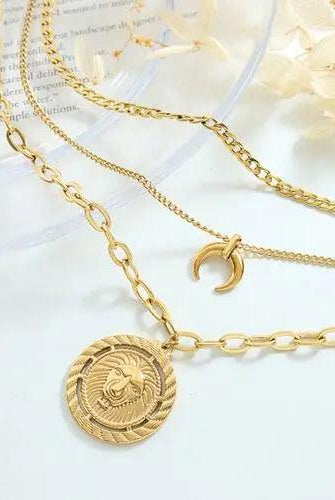 Coin Pendant Triple-Layered Chain Necklace - Elena Rae Co.