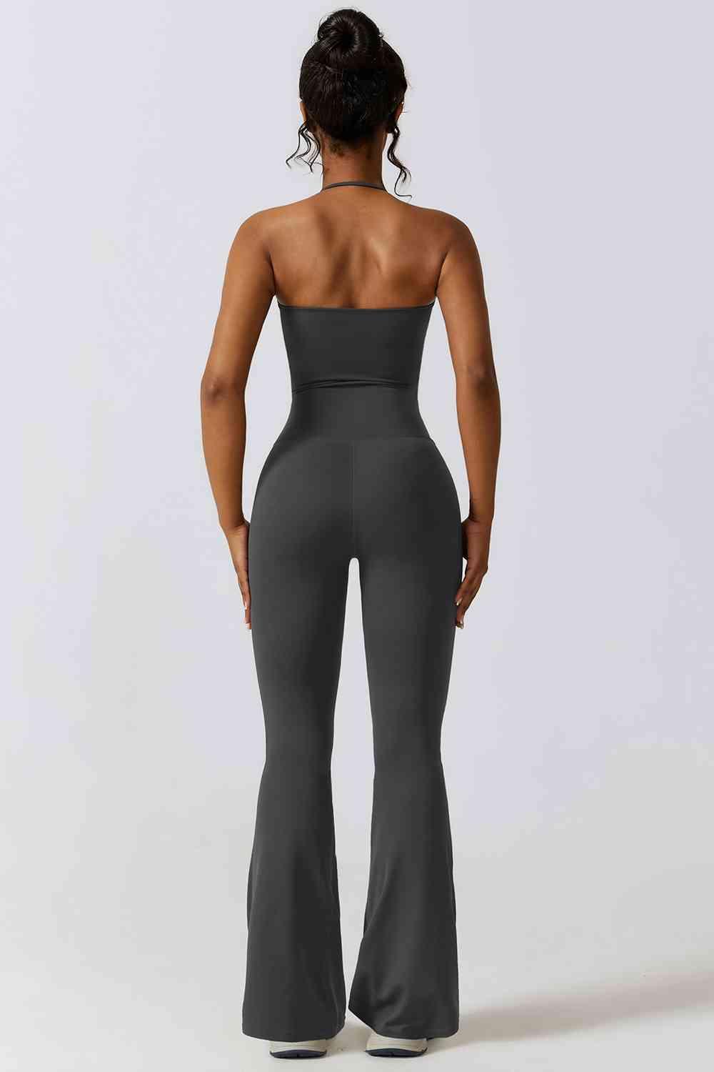 Halter Neck Flare Sport Jumpsuit - Elena Rae Co.