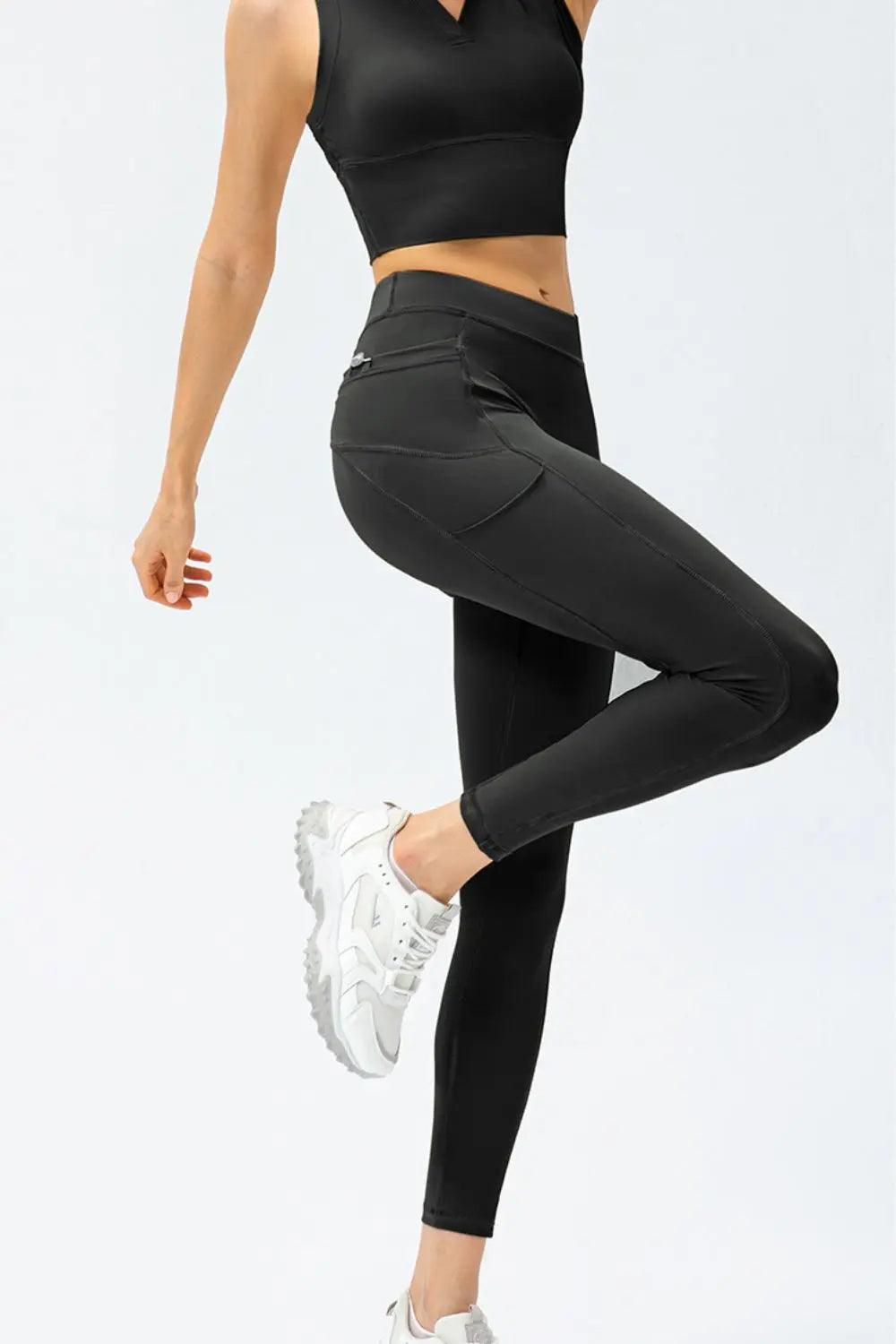 Full Size Slim Fit High Waist Long Sports Pants with Pockets - Elena Rae Co.