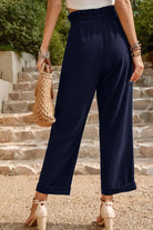 Tie Belt Paperbag Waist Straight Leg Pants - Elena Rae Co.