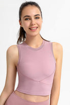 Ribbed Crisscross Round Neck Cropped Sports Tank - Elena Rae Co.