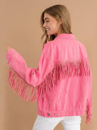 Fringe Detail Dropped Shoulder Denim Jacket - Elena Rae Co.