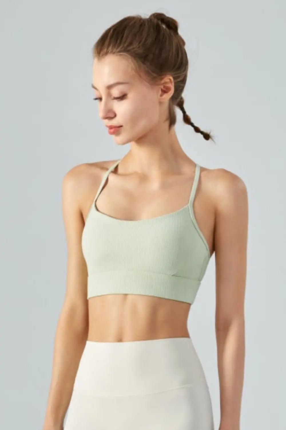 Ribbed Halter Neck Open Back Cropped Sports Cami - Elena Rae Co.