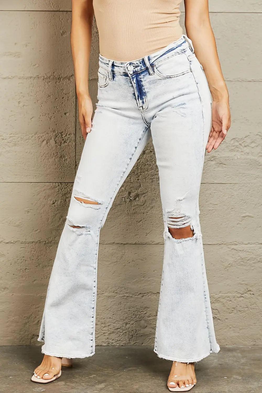 BAYEAS Mid Rise Acid Wash Distressed Jeans - Elena Rae Co.