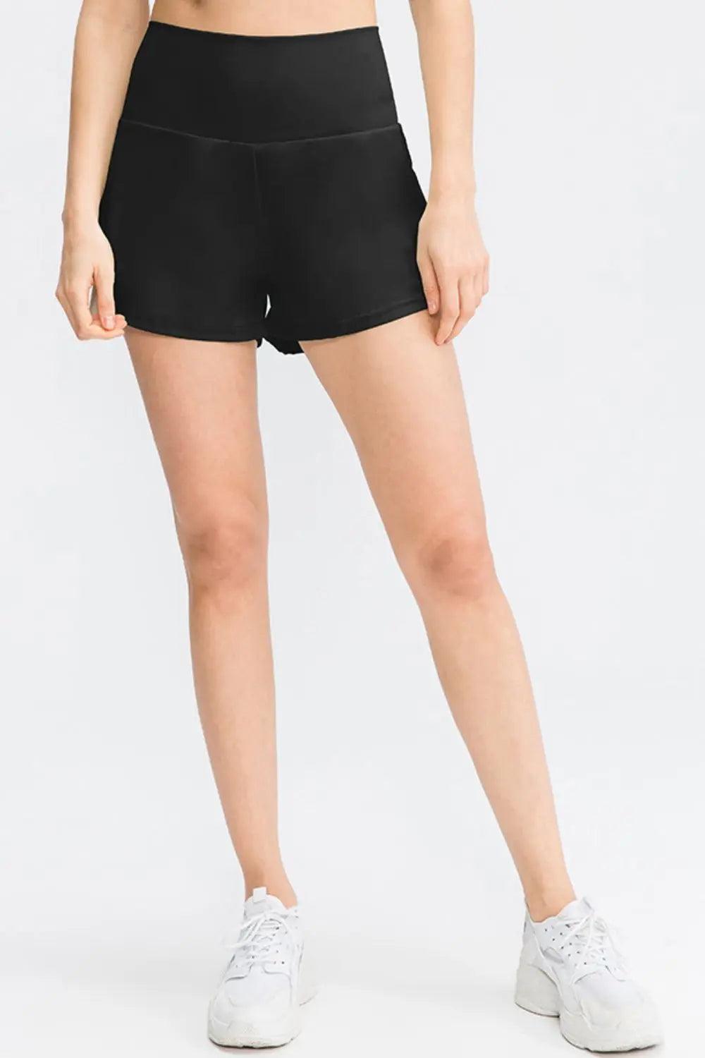 Wide Waistband Sports Shorts with Pockets - Elena Rae Co.