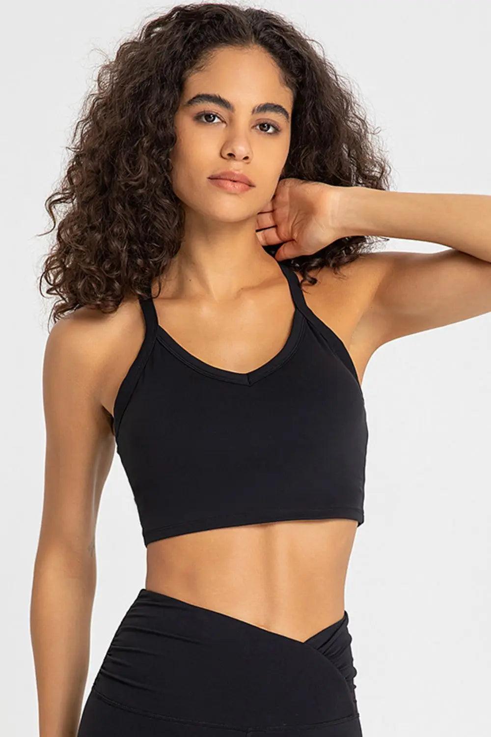 Crisscross Back V-Neck Sports Bra - Elena Rae Co.