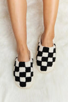 Melody Checkered Print Plush Slide Slippers - Elena Rae Co.