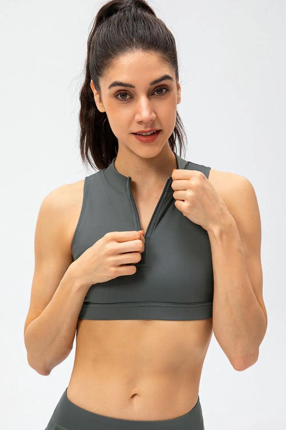 Full Size Cropped Cutout Back Zipper Front Active Tank Top - Elena Rae Co.