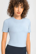 Round Neck Short Sleeve Yoga Tee - Elena Rae Co.