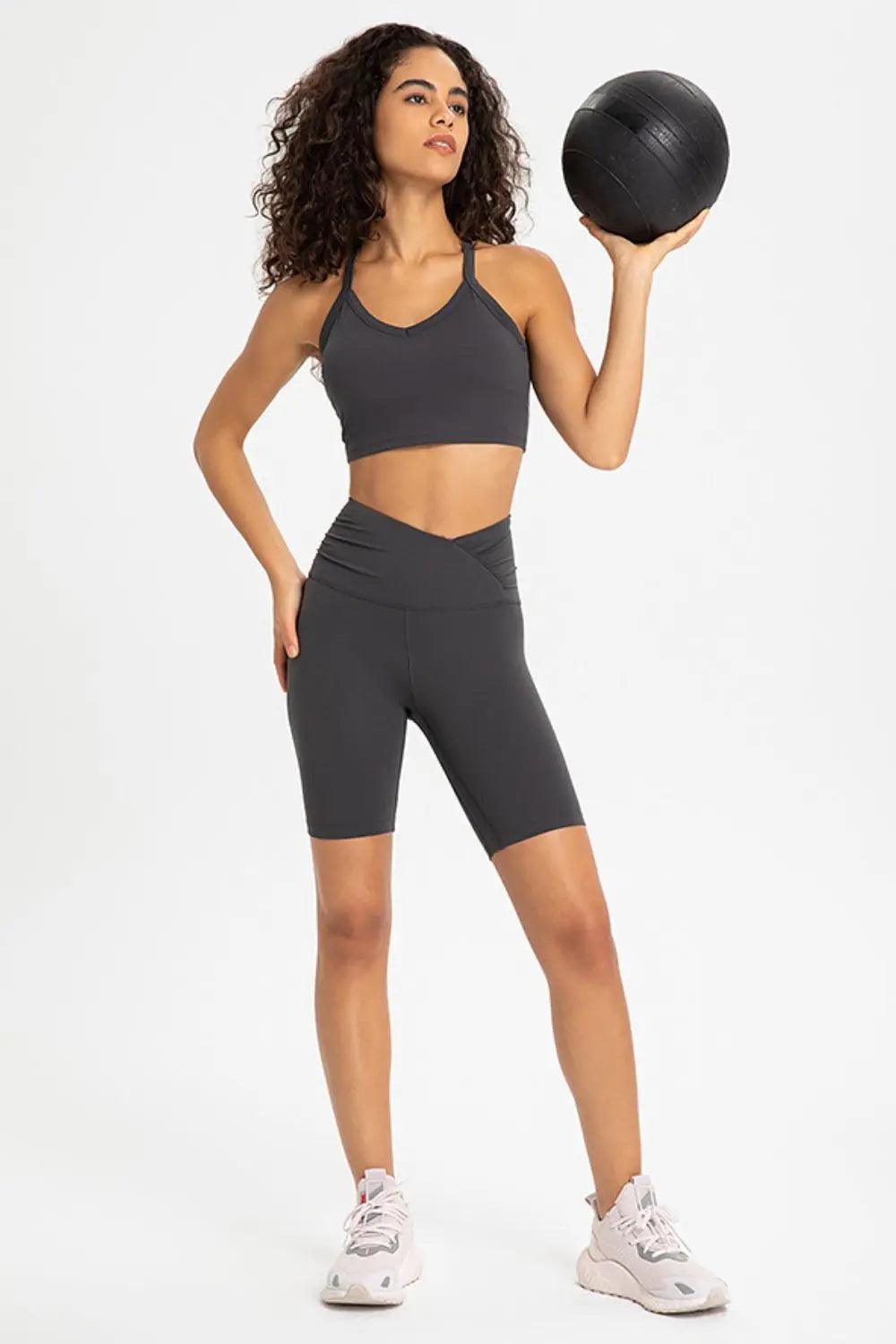 Crisscross Back V-Neck Sports Bra - Elena Rae Co.