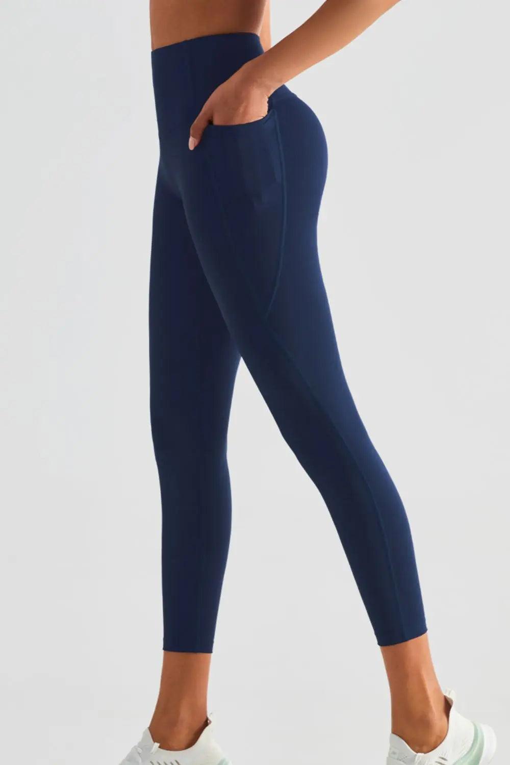 Wide Waistband Sports Leggings with Pockets - Elena Rae Co.