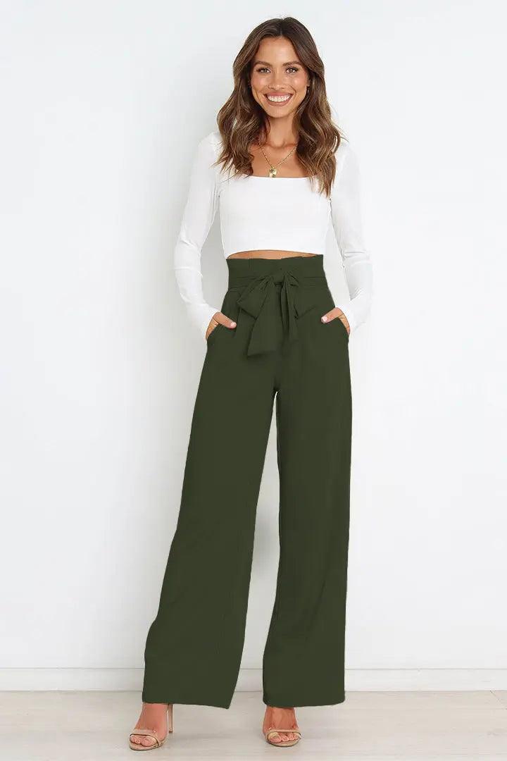 Tie Front Paperbag Wide Leg Pants - Elena Rae Co.