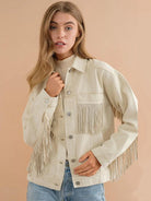 Fringe Detail Dropped Shoulder Denim Jacket - Elena Rae Co.